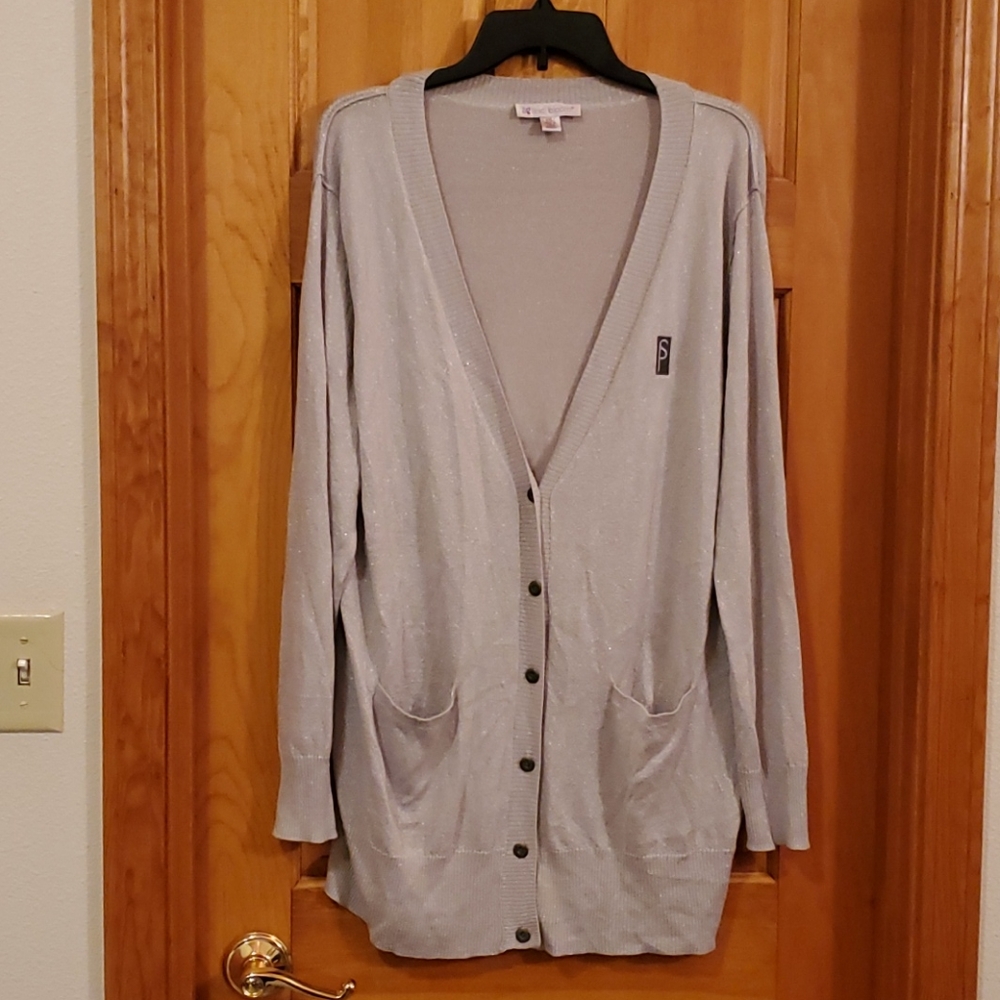 2XL Lightweight Metallic Cardigan Sweater